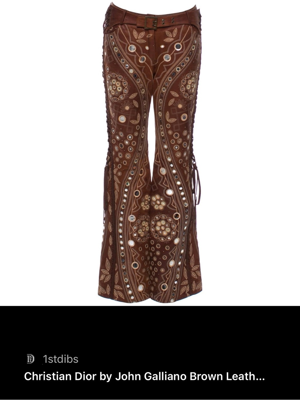 AKIRA Texas Forever pant. Embroidered sequin Brown faux Suede Flared Pants